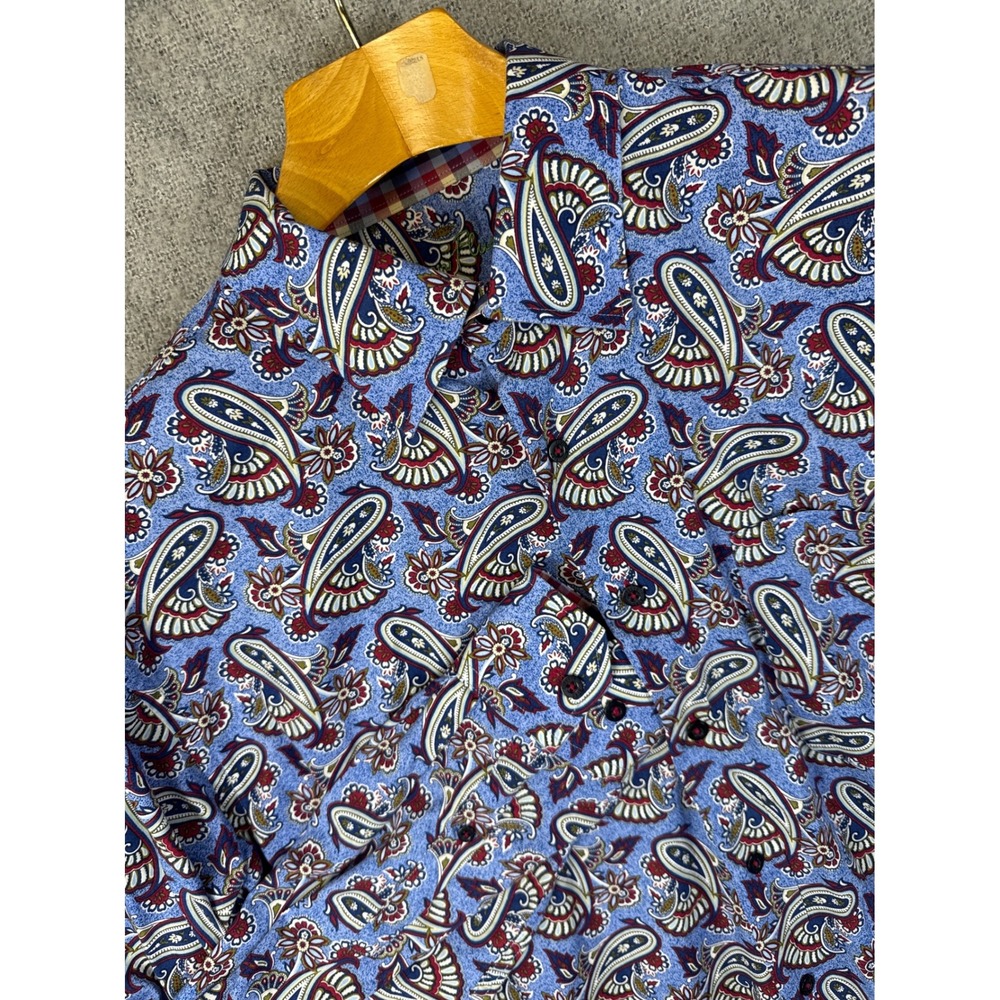 Alan Flusser Blue Paisley Print Long Sleeve‎ Button Down Shirt Mens XL Hipster